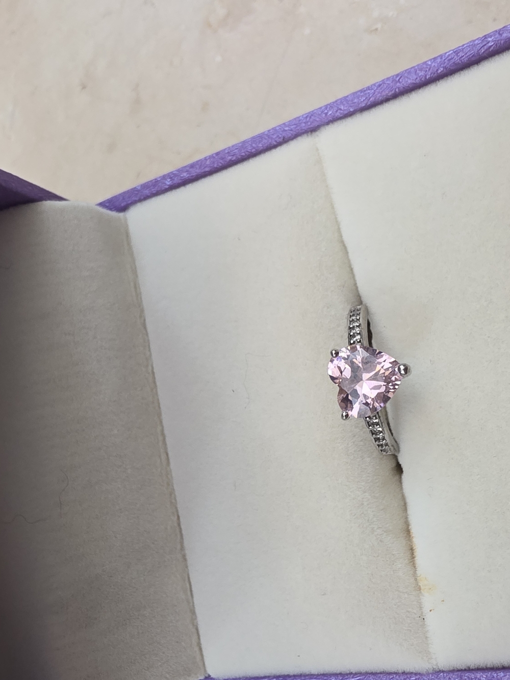 Sterling Silver Pink Heart Crystal Ring